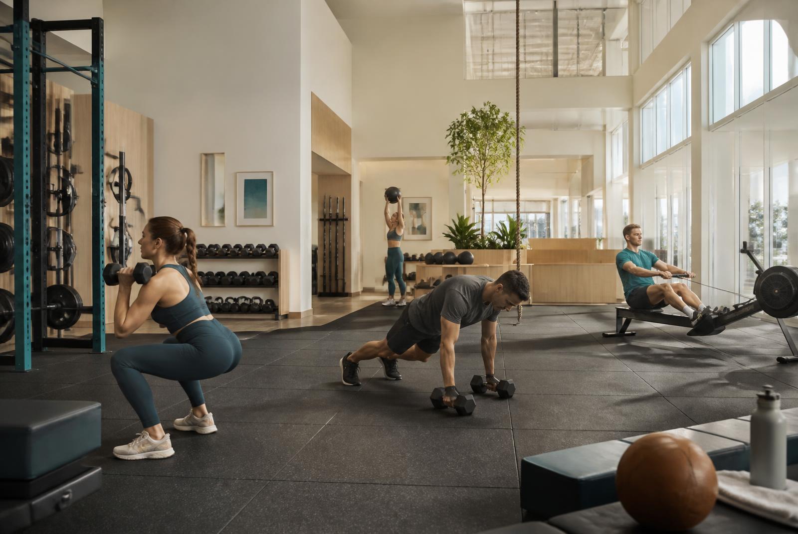 Trainingsfläche mit freien Gewichten im hellen Studio